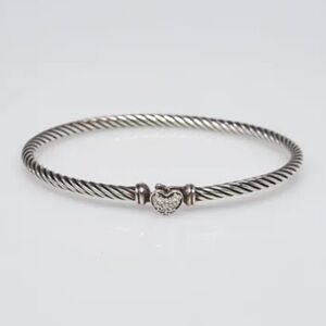 David Yurman Cable Collectibles® Heart Bracelet Sterling Silver w/Pavé Diamonds